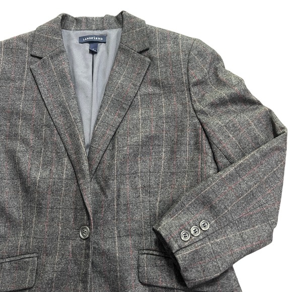 Lands' End Jackets & Blazers - Lands' End 4P Wool Cashmere Stretch‎ Plaid Blazer Jacket Gray Career Business